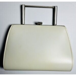 Vintage 1960s Structured Frame Bag Retractable Metal Handle | Mid-Century Mod